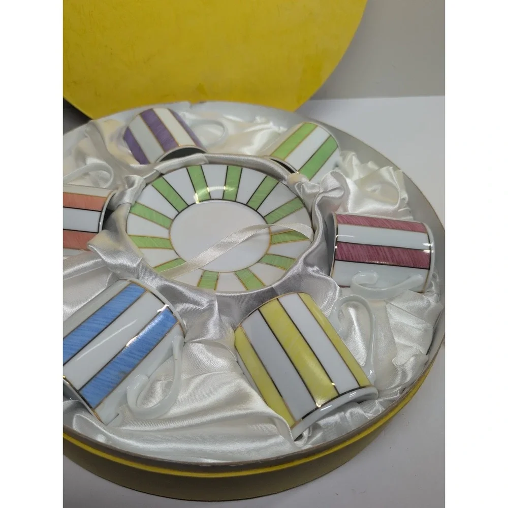 Classic Coffee & Tea Set ‎ 6 Cups and 6 Saucers  Beautiful Pastel Colors Striped
